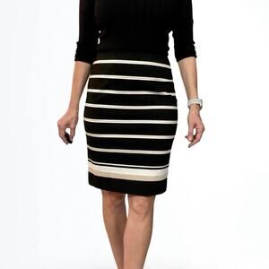 WHBM Black Striped Pencil Skirt Size 6 Knee Length Y2K